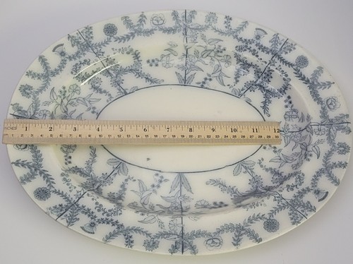 Antike blaue Transferware grau blau Delhi Servierplatte - groß - Bild 4 von 6