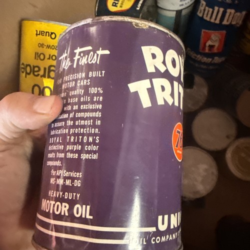 Raro! Lattina olio motore latta 1 qt quarto completo Union 76 Triton Royal Purple vintage - Foto 4 di 10