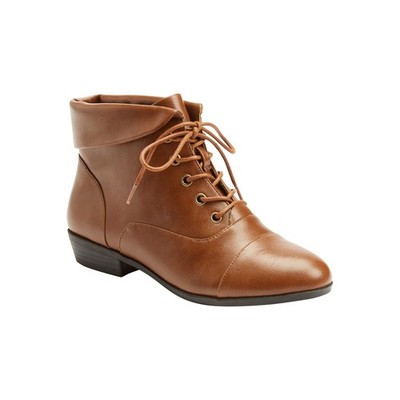 Women Shoes Comfortview Cognac Boots Cap Toe Fold Over Cuff Brown Bootie