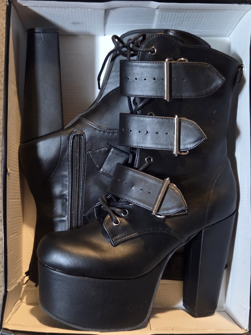 DEMONIA Torment - 703 Black Vegan Leather Platform Boots Sz 10
