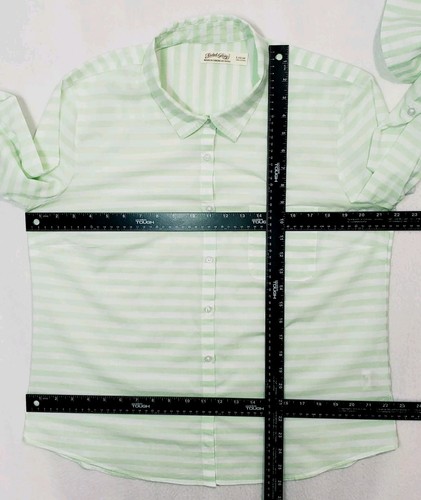 FADED GLORY mintgrün gestreiftes dünnes Baumwollhemd mit Knopfleiste und Rollriegel Größe LARGE - Bild 7 von 11