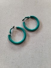 Teal Enamel Hoop Earrings