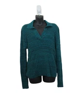 Rails size XL Kennedy Cotton Silk Rib Top Collared V Neck Long Sleeve Green NEW