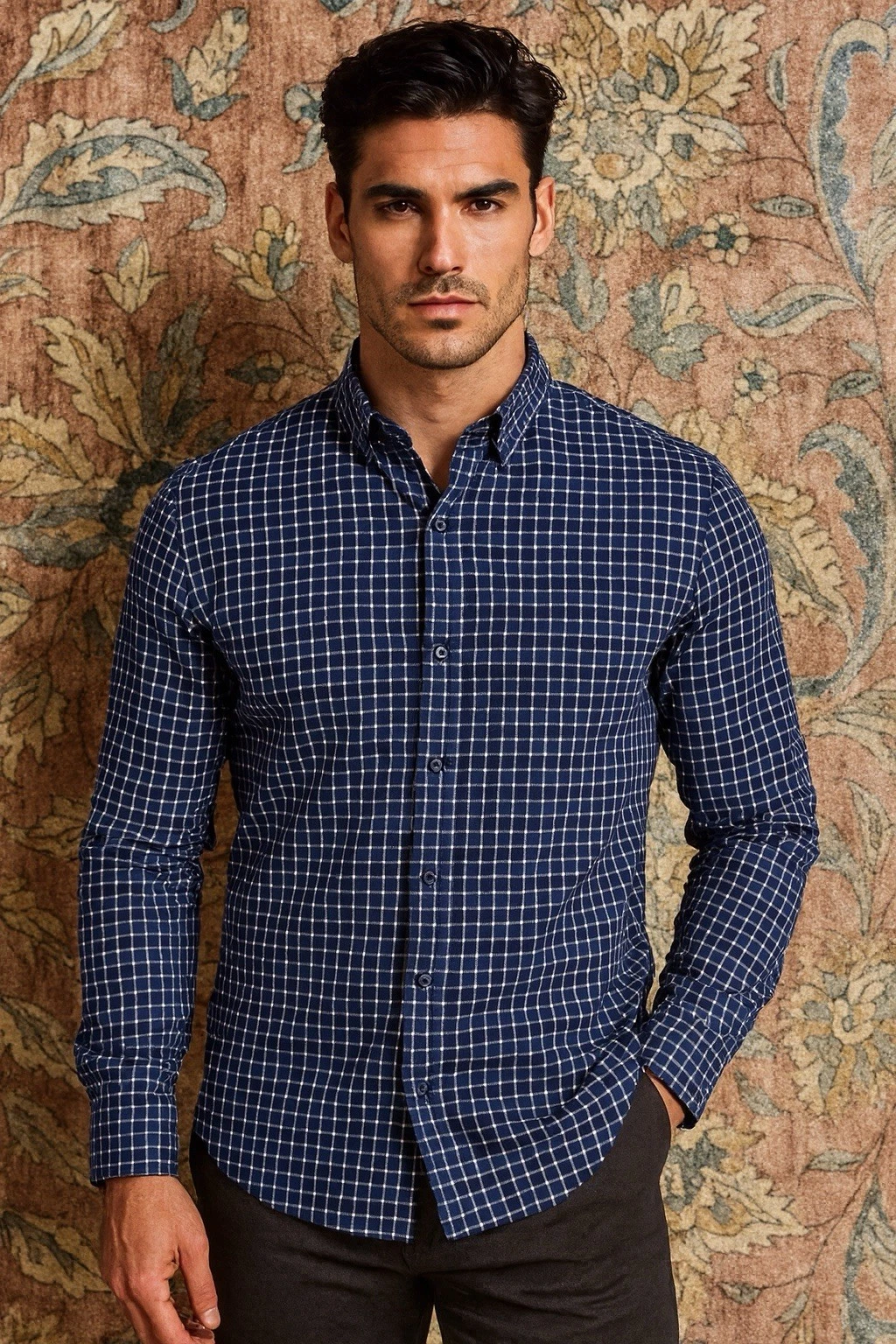 Johnnie O Shirt Mens Medium Blue Gingham Plaid Check Button Up Preppy