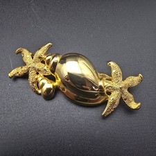 Casual Corner Beachy Starfish Sea Shell Brooch Pin Gold Tone Vintage