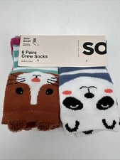 3 Pack Girls Animal Theme Crew Socks Size 6-12 New