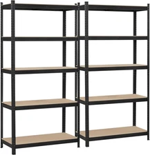 2x 5 Tier Heavy Duty Boltless Metal Shelving Shelves Storage Shelf Garage Black