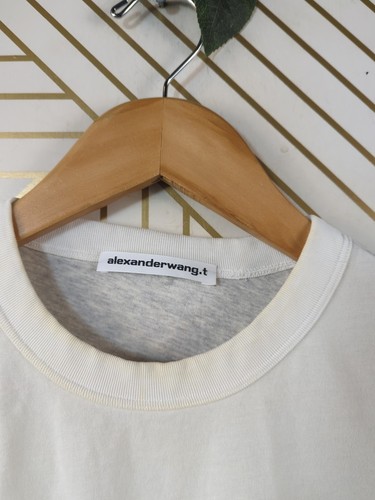 ALEXANDER WANG Women's High Twist Cropped T-Short Short Sleeve White Grey - Picture 3 of 5