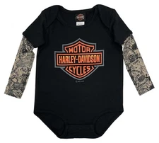 Harley-Davidson Baby Boys' Bar & Shield Mesh Tattoo Long Sleeve Creeper - Black