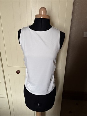 PRIMARK Damen ärmelloses Top Gr. M elfenbein Stretch spitz gerafft Rundhals