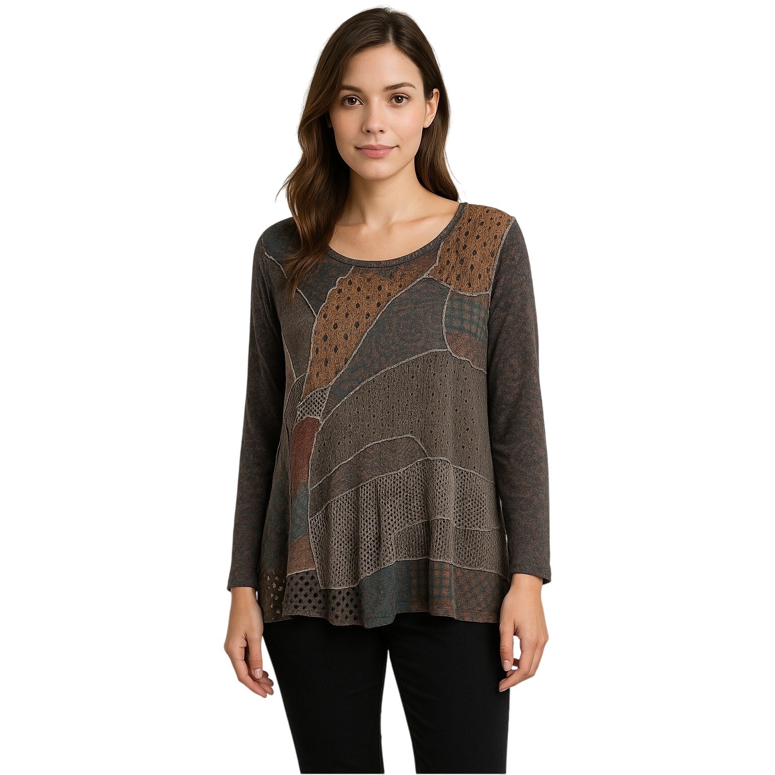 Feratelli Patchwork Knit Tunic XL Boho Grunge Y2K Mesh Layered Top