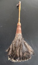 Vintage Antique Primitive Feather Maid Duster With Wooden Handle