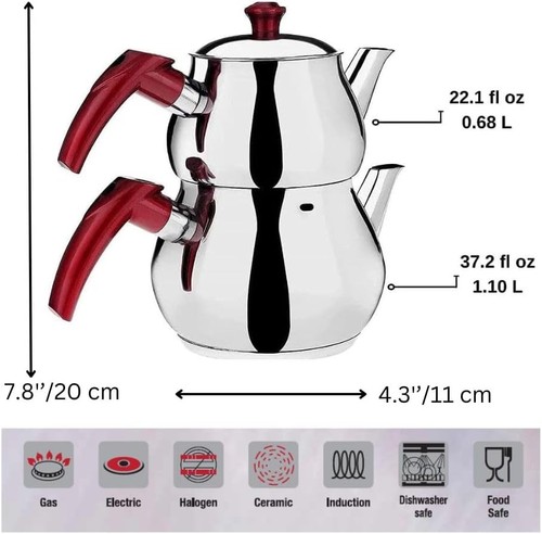 Turkish Teapot Set | Stainless Steel Double Tea Pots for Stove Top *NEW FREE S&H - Picture 2 of 4