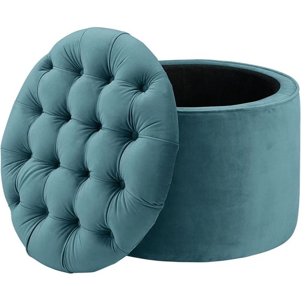 Pemberly Row 16"H Transitional Velvet Storage Ottoman in Blue - Image 3 of 4