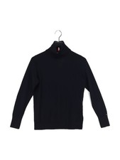 Tommy Hilfiger Men's Jumper XS Blue Striped 100 Wool High Neck Pullover