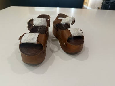 #ad Jeffrey Campbell Rollin Brown Leather Havana Last Roller Sandals Size 7 Retracta $165.00