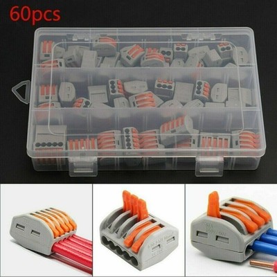 60pcs Terminal Block 2, 3, 5 Lever Wire Connector Cable Clamp Nuts