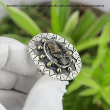 925 Sterling Silver Oval Turritella Agate Gemstone Solitaire Mother Ring US 7.5