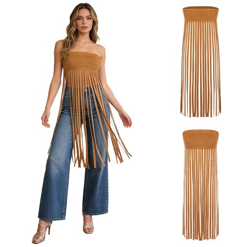 Damen Party Western Kleid Stil Quaste Strass Streetwear Röhre Freizeit lang - Bild 13 von 24