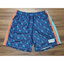 Burlebo Neon Fish AOP Mesh Athletic Lined Shorts Navy Blue Men's Size Large