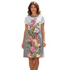 Tommy Bahama Kahuna Cascade Floral Stripe Dress White Navy Size M