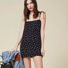 Reformation Star Print Black Feliz Mini Slip Dress 4 S