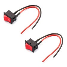 2x Red Rocker Switch ON/OFF Rectangular Push-Fit Wired Car DC 12V AC 125V/250V
