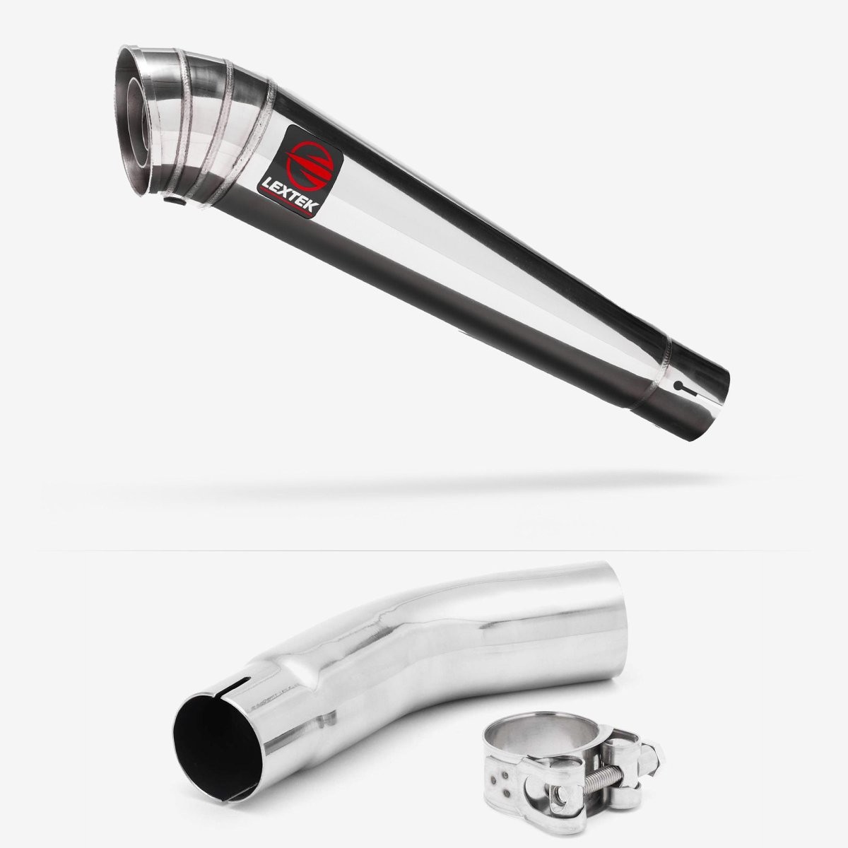 Lextek Stainless Steel MP4 Polished 300mm Exhaust with Link Pipe Silencer Rear
