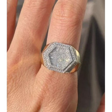 2Ct Round Lab Created Diamond Cluster Men's Wedding Ring 14K Yellow Gold Plated