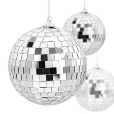 4 Pack 3.5 Inch Silver Mirror Disco Ball Hanging Rotating Party Decor