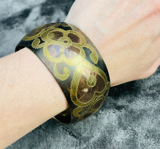Vintage Hand-Painted Brass Bangle Bracelet with Floral Decoupage — listing 3
