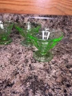 4 Vintage Federal Glass Green Uranium Depression Footed Sherbet Bowl Cups