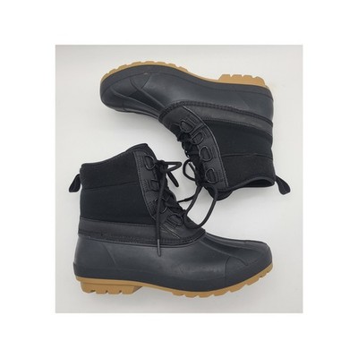 UNIVERSAL THREAD Women 9 Tiffy Duck Boots Jet Black Rubber Lace Up Rain/Snow