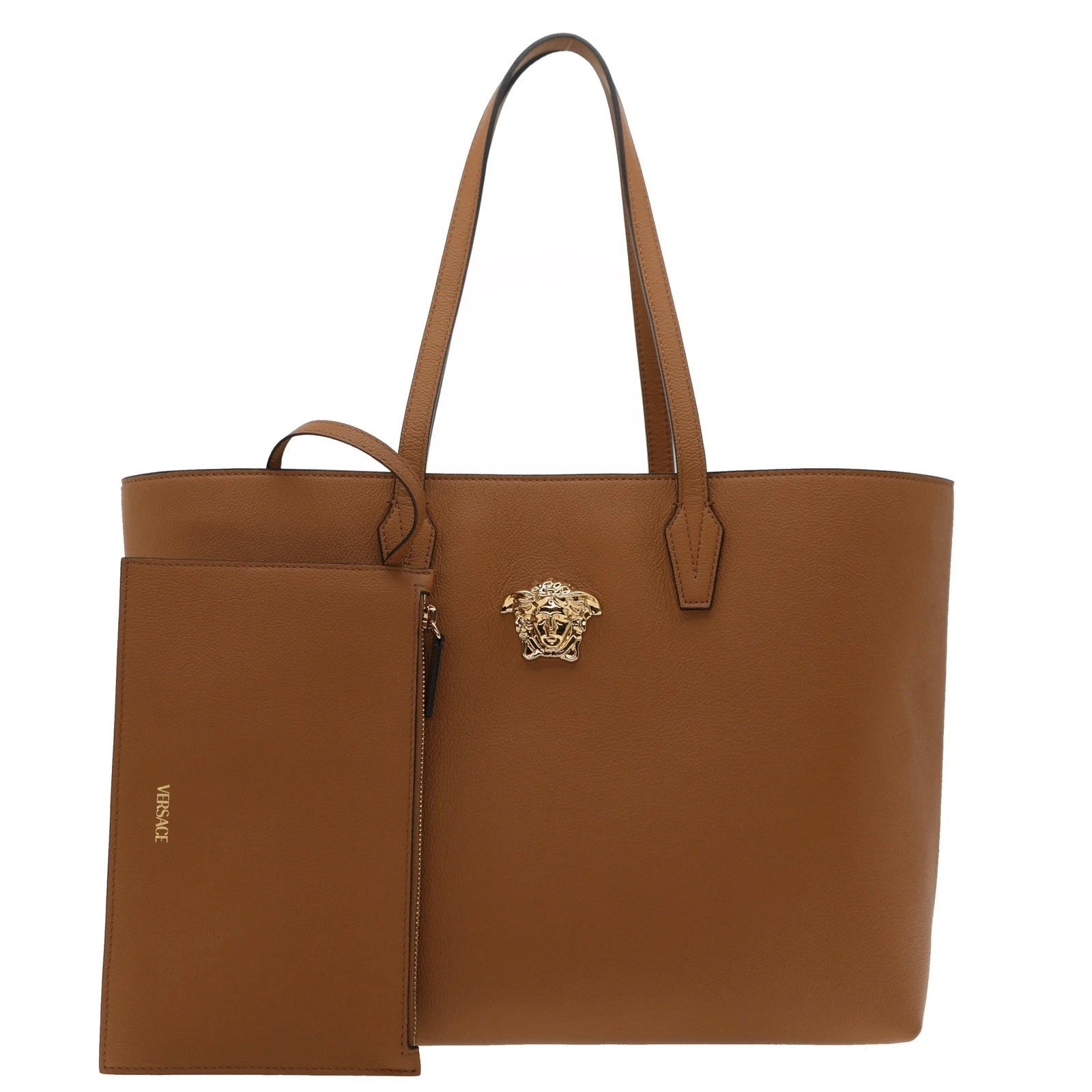 Versace — Versace La Medusa  Tote With Pouch Brown Leather New