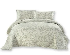 DaDa Bedding Damask Vineyard White Floral Freesia Elegant Coverlet Bedspread Set