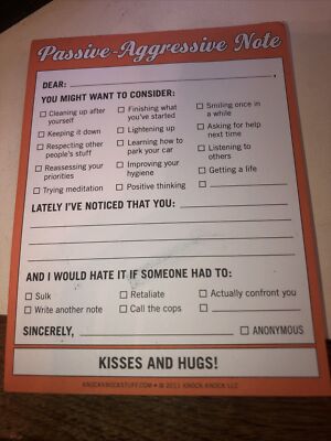 Passive-Aggressive Note pad Stationery Who's There Inc. (COR), Like New Used