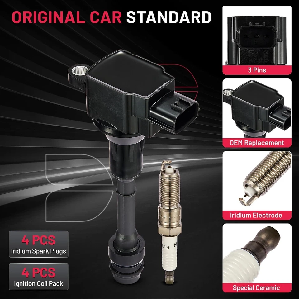 4 For 2002-2006 Nissan Altima 2.5L L4 Ignition Coil & Spark Plug - Imagem 2 de 4