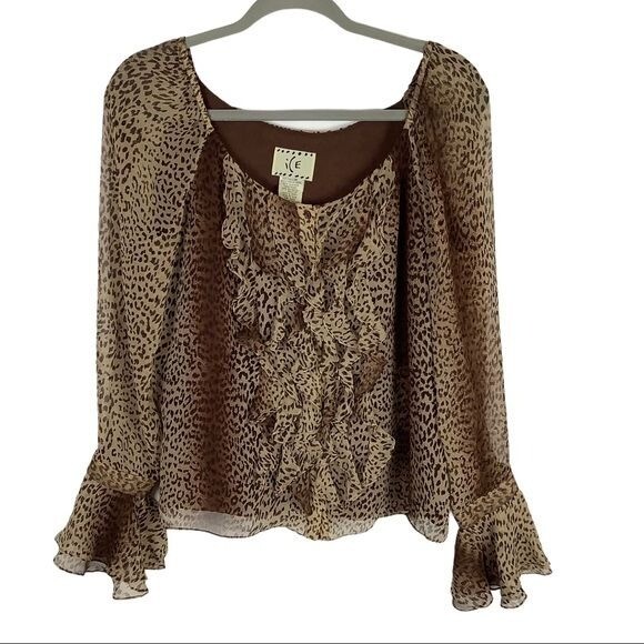 I C E blouse 100% silk leopard pattern Medium - image 1
