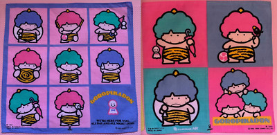 2 SANRIO vintage 80s JAPAN Goropikadon Handkerchiefs Fuji Color HR pink aqua