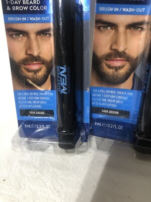 Just For Men 1-Day Beard & Brow Color BRUSH IN ~ Dark Brown ~ 0.3 FL OZ EACH X 2