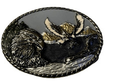 Vintage 1989 Intricate American Bald Eagle Belt Buckle Colorful Made in USA