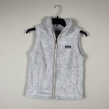 Patagonia Vest Girls 12 Large White Fleece Los Gatos Hooded Full Zip Up Youth