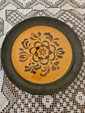 Vintage Homer Laughlin 70's Speckled Brown Gold Stenciled Floral Chop Plate