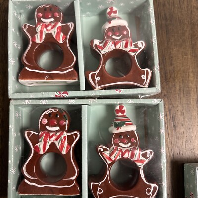 Christmas Ceramic Gingerbread Men Napkin Rings NIB Set Of 4 NIB