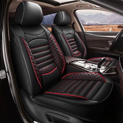 Faux Leather Car Seat Covers For Chevy Silverado 1500 (2007-2024) - 5-Seat, Black/Red, Airbag Friendly