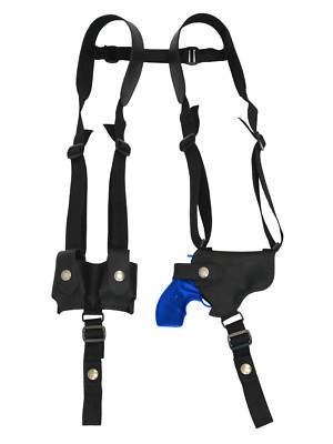 New Black Leather Horizontal Shoulder Holster w/ Speed-loader Pouch 2'' Revolvers