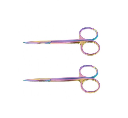 2 Premium Iris Micro Scissors Straight 4.5" Rainbow/Multi Color Surgical Inst