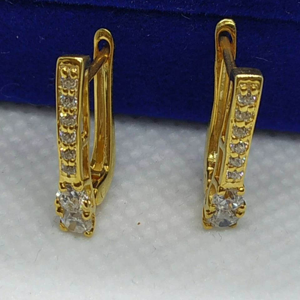 1.20 Ct Dangle LeverBack Real Moissanite Hoop Earrings 14k Gold Plated Silver - Image 3 of 4