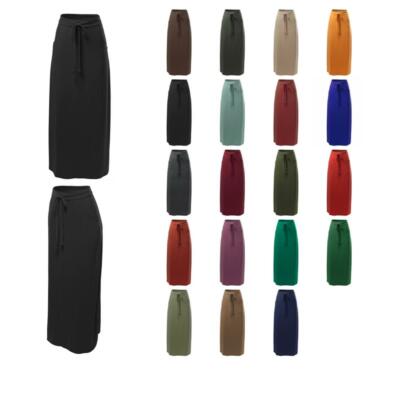 Drawstring Waist Side Pockets Rayon Maxi Skirt