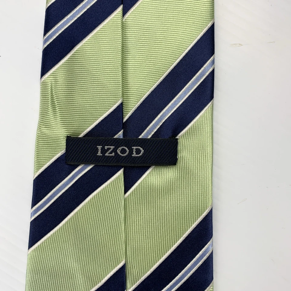 IZOD Repp Silk Necktie Mens 4" x 58" Green Navy Striped Tie Church Corp Work Dad - Image 4 of 4